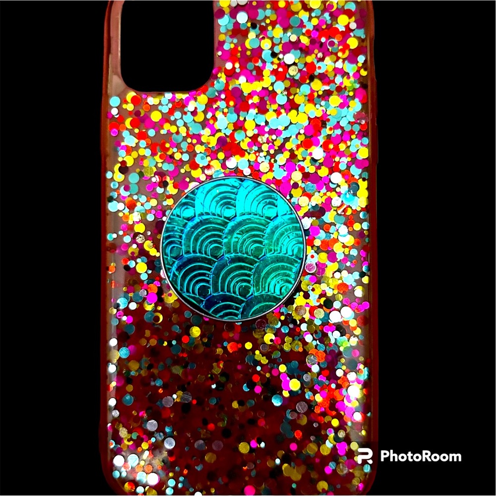 IPhone 11 Colorful Glitter Case with Pop Socket